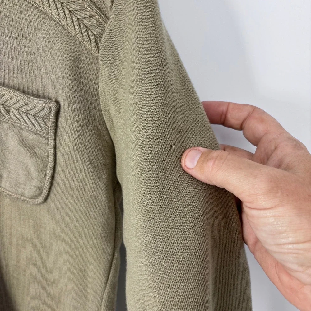 VTG 70s Gulmarg Beauty V-Neck Wool Sweater Mens S (Tag 36) Olive Brown *FLAWS